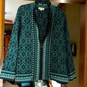 Women’s 2X cardigan sweater in bluish green from Appleseeds